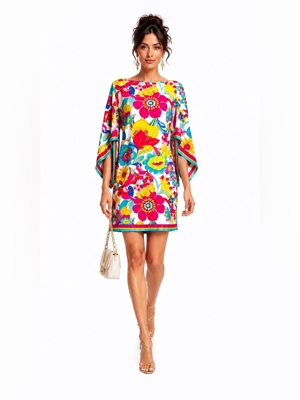 NWT Trina Turk SZ M Orange/pink/white/blue floral swim tunic dress/coverup.